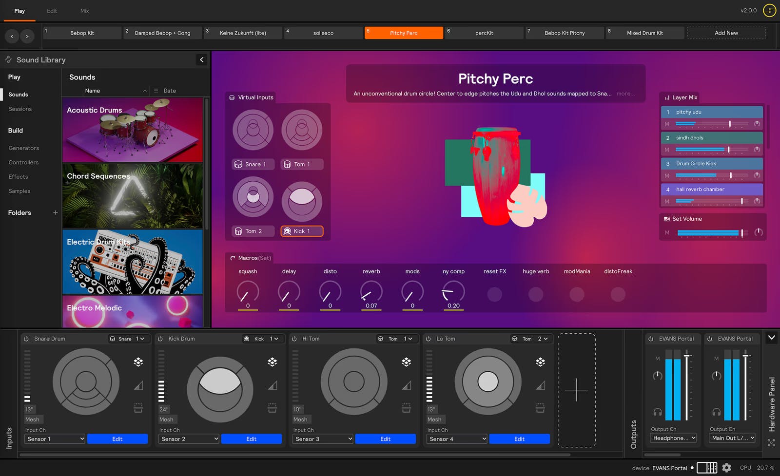 A screenshot of Sensory Percussion showing the play view