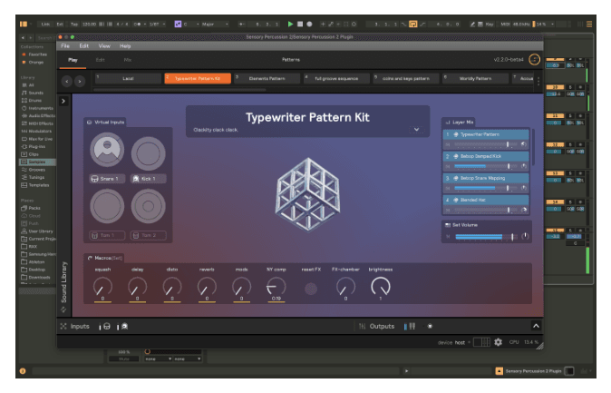 A screenshot of the Sensory Percussion 2 plugin inside of Ableton