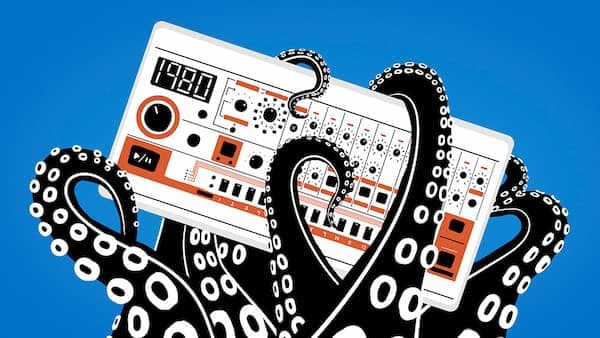 The pack cover for ELectric Drum Kits, a picture of an octopus holding a synth