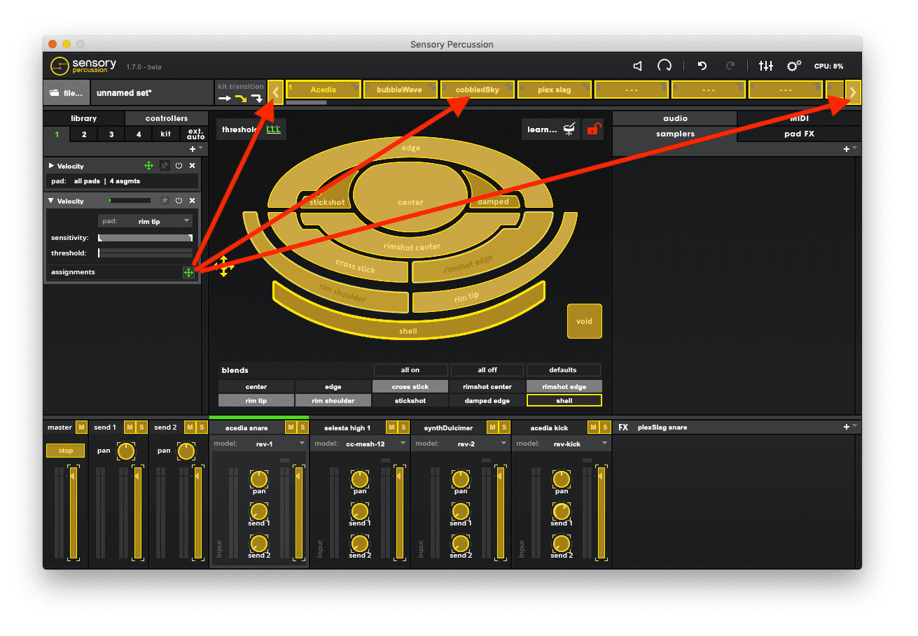 Screenshot image of the places on the kit manager that the controller can be dragged to
