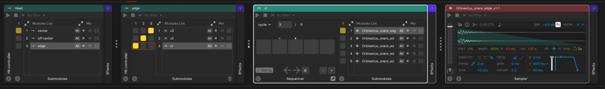 A screenshot of the Sensory Percussion 2 software showing how one of the sets is constructed