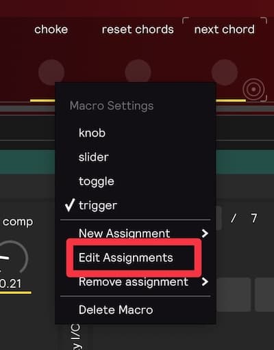 A screenshot of the 'Edit Assignment' option in the Macro Settings 