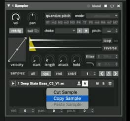 Displays the right click action required to copy and paste the sampler.