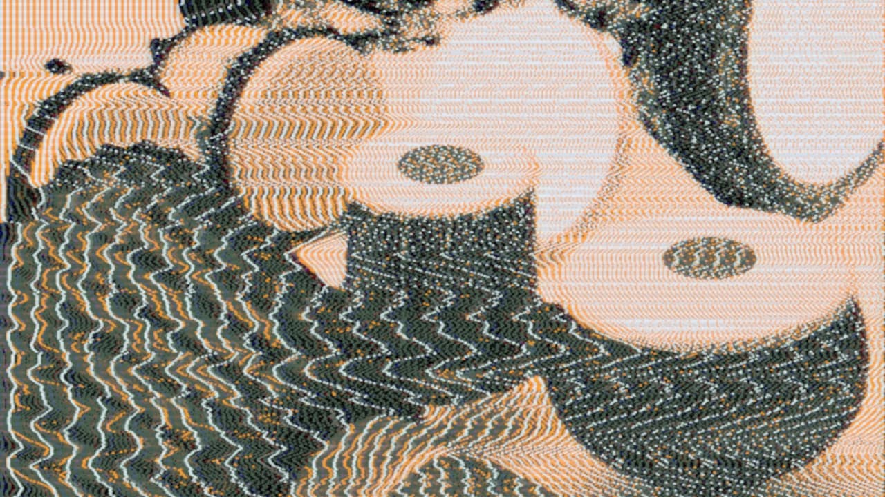 A dithered image of hand drums.