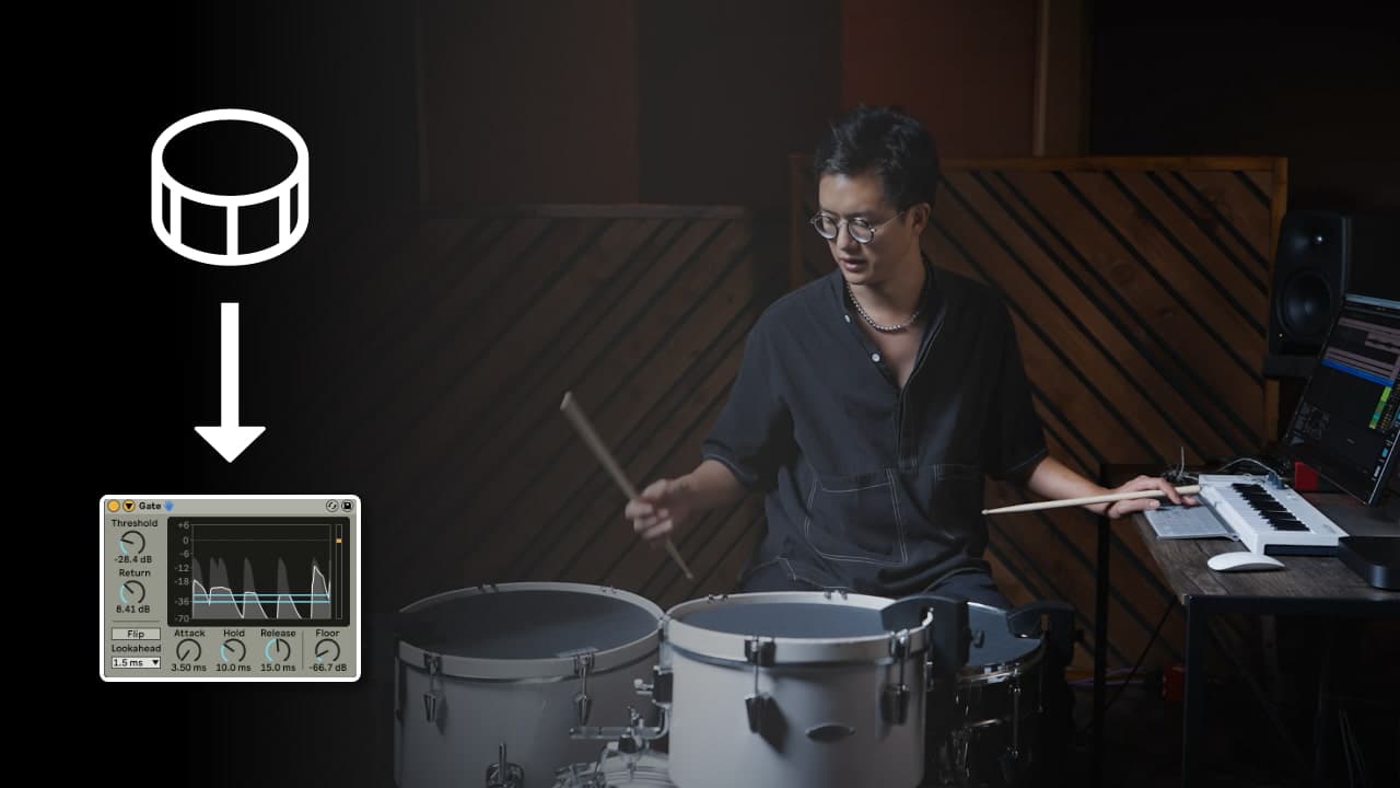 A photo of Ian Chang playing Sensory Percussion