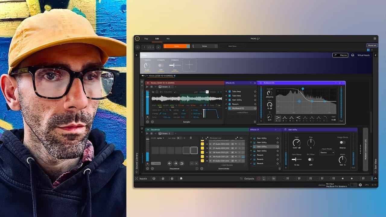 A headshot of Mike Alfieri next to a screenshot of his Sensory Percussion session.
