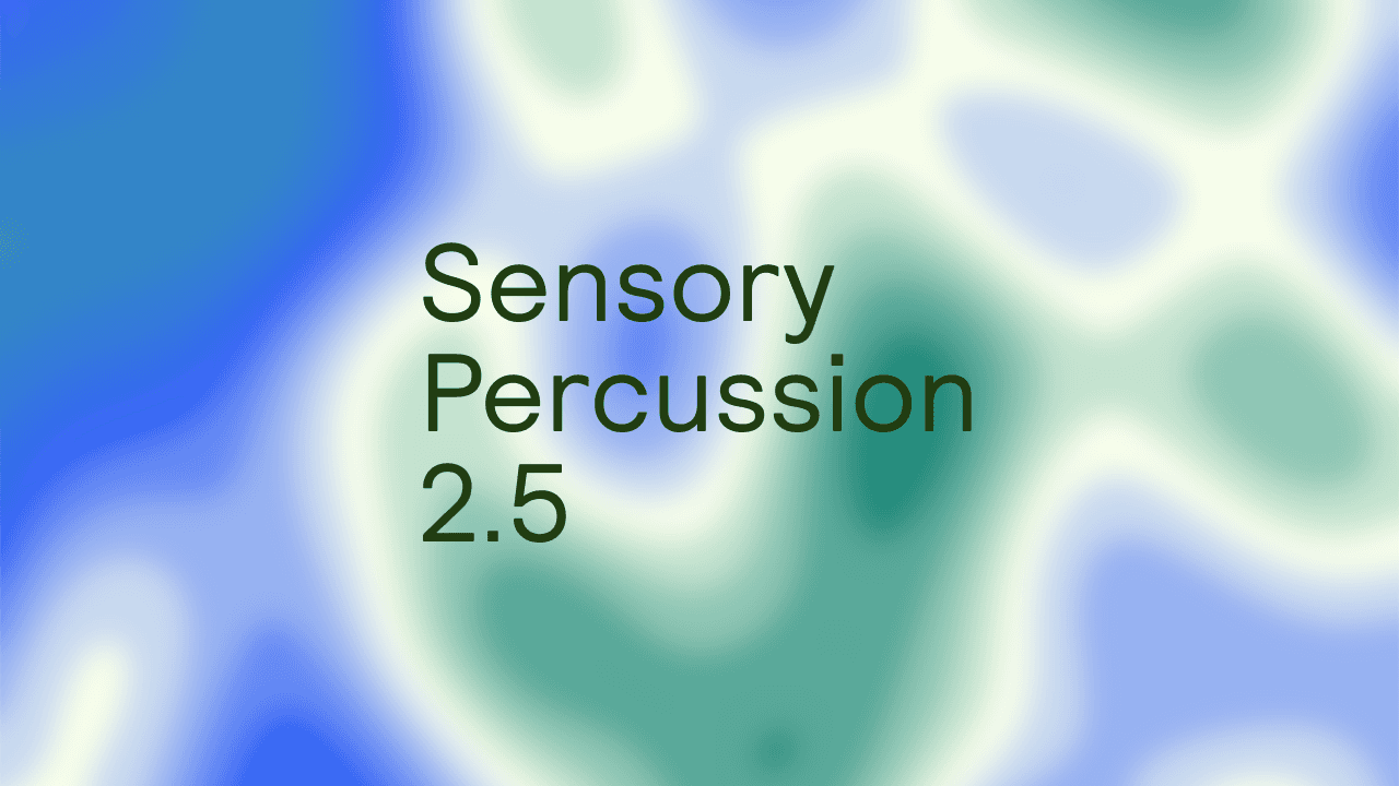The text Sensory Percussion 2.5 over a bluish-green gradient background