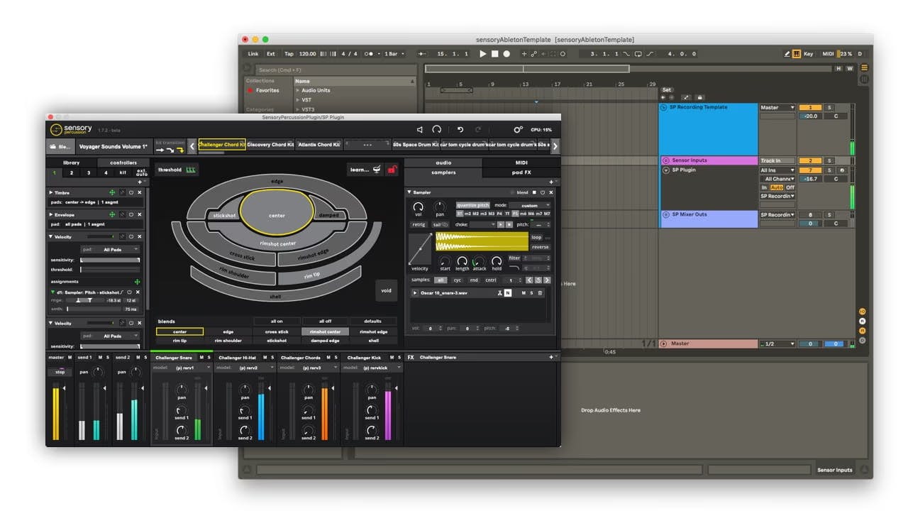 A screenshot of Sensory Percussion as a plugin inside Ableton