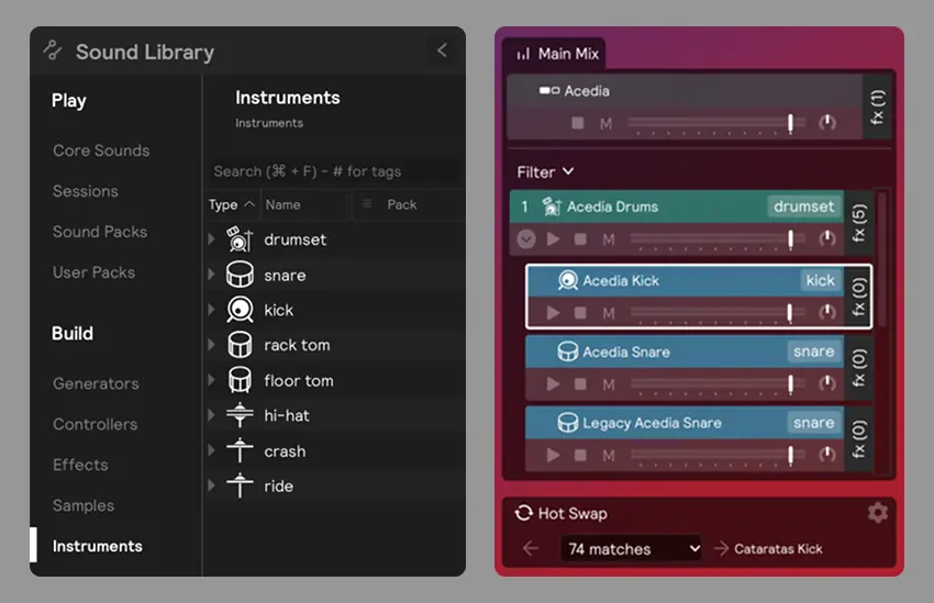 A screenshot of the new Play View with a 3D drum set visualization