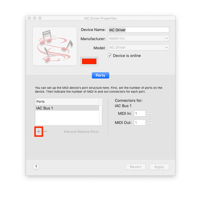 A picture of the IAC Driver Properties Window where you can add or subtract ports
