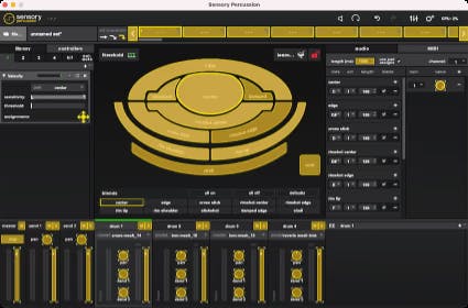 A screenshot of Sensory Percussion software with a controller selected and all available assignments highlighted
