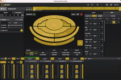 A screenshot of Sensory Percussion software with a controller selected and all available assignments highlighted