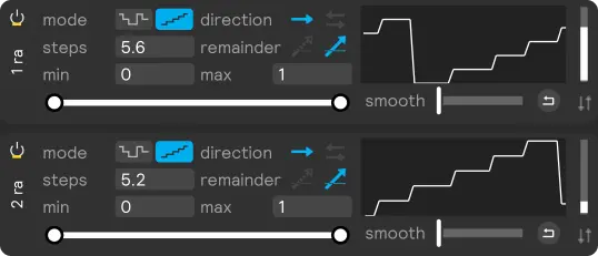 A screenshot of the rand | step modulators on the Cymatic Dorian Steps set