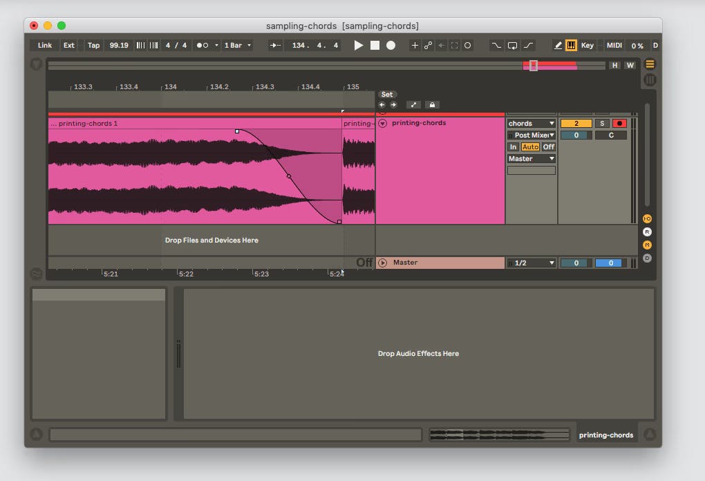 a screenshot of the end of a waveform with a short fade out