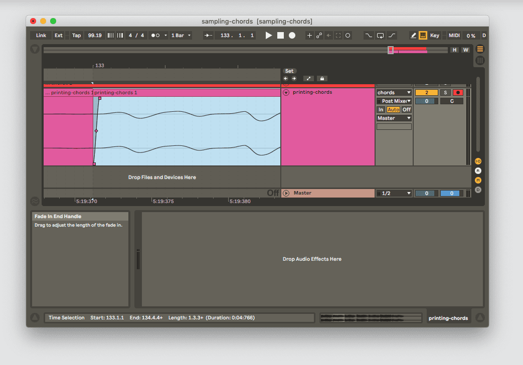 a screenshot of the front of a transient with a very short fade