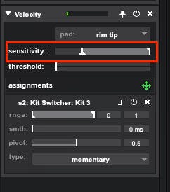 Screenshot image of the velocity controller sensitivity parameter