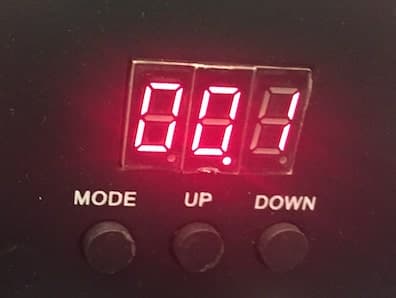 A photo of the digital display on the back of the ADJ 64 LED Pro showing 00.1