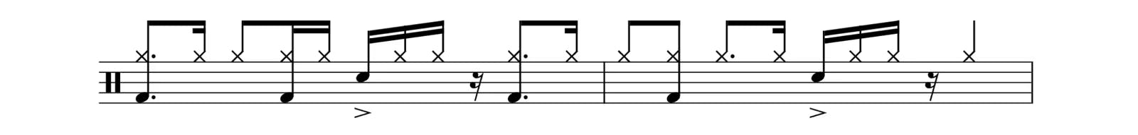 The notation adding in hi-hat to the snare and kick