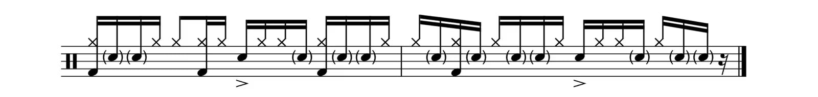 The full notation of the groove for all drums