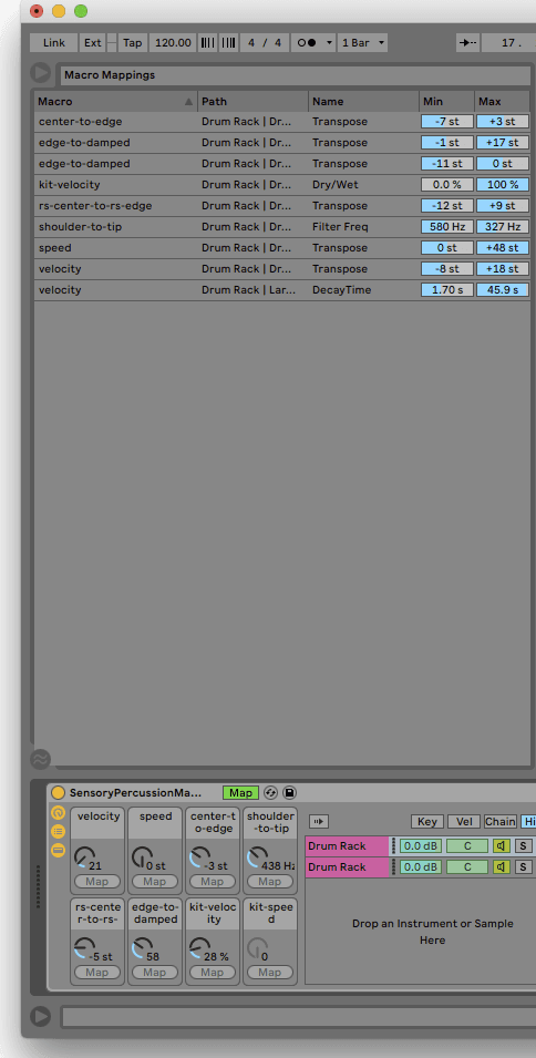 A screenshot of the Ableton Midi Map area