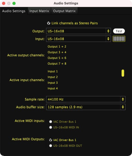A screenshot of the MIDI Preferences window in Sensory Percussion with 'IAC Driver Bus 1' checked
