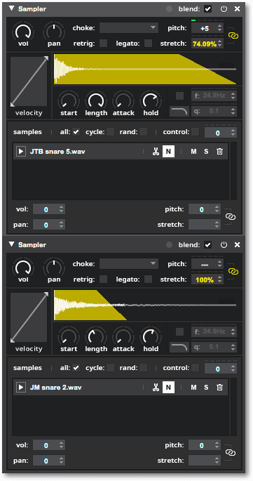 A screenshot of two stacked samplers