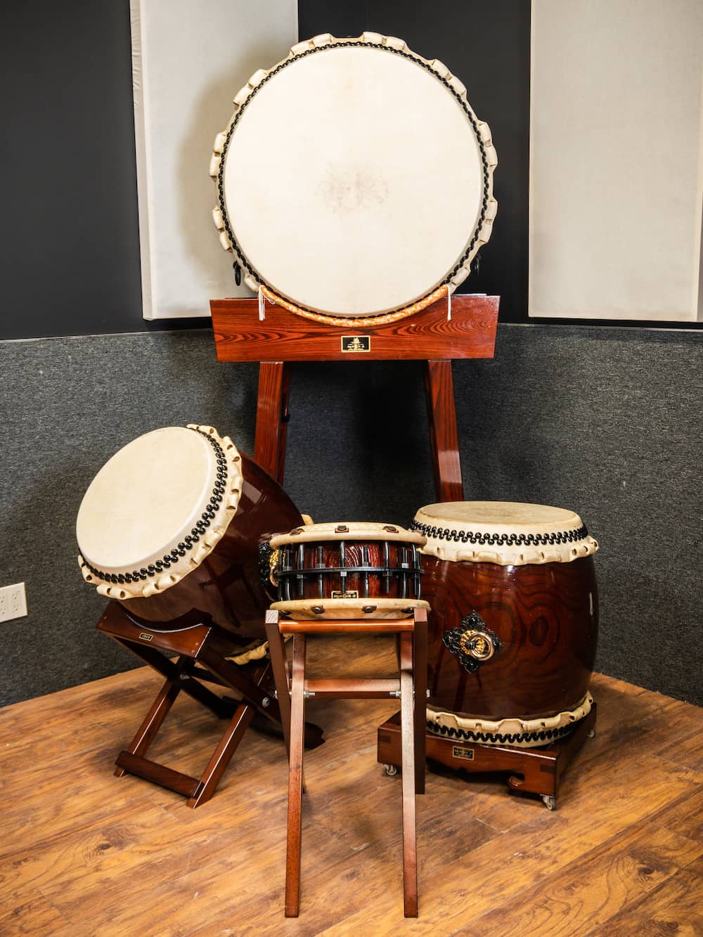 A photo of a group of taiko drums. Credit Arthur Mok