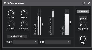 A Sensory Percussion compressor effect with a low threshold, high ratio, fast attack, and slow release.