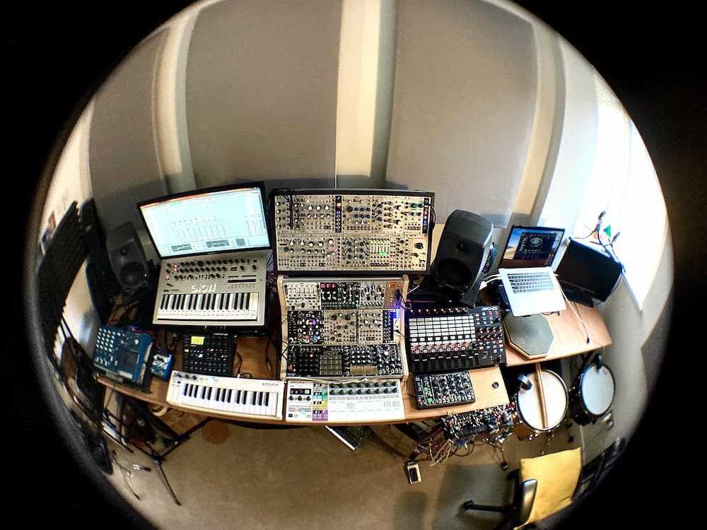 A photo of Rian's home studio and modular synth