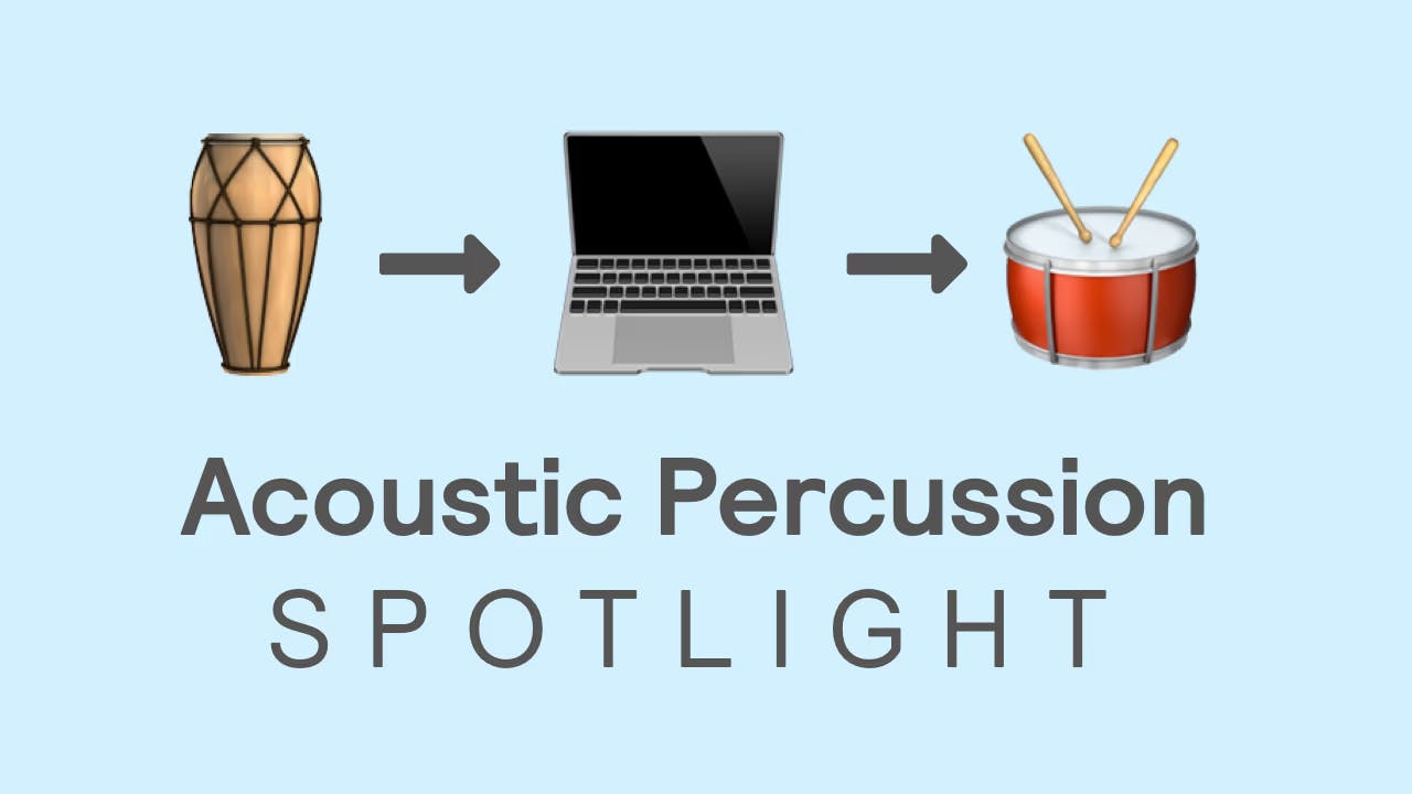 A cover image with conga, laptop, and snare drum emojis