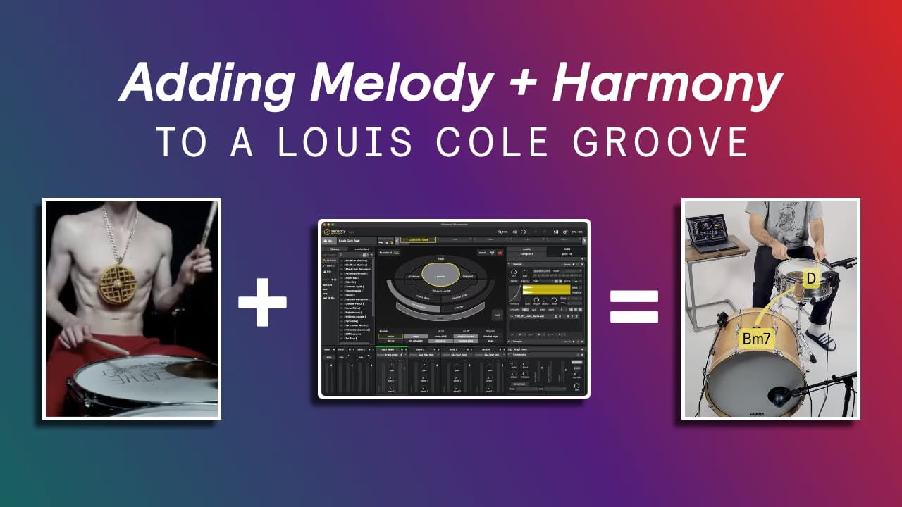 A cover image showing a screenshot from a Louis Cole video, a screenshot of Sensory Percussion, and a still image from the video breadkdown.