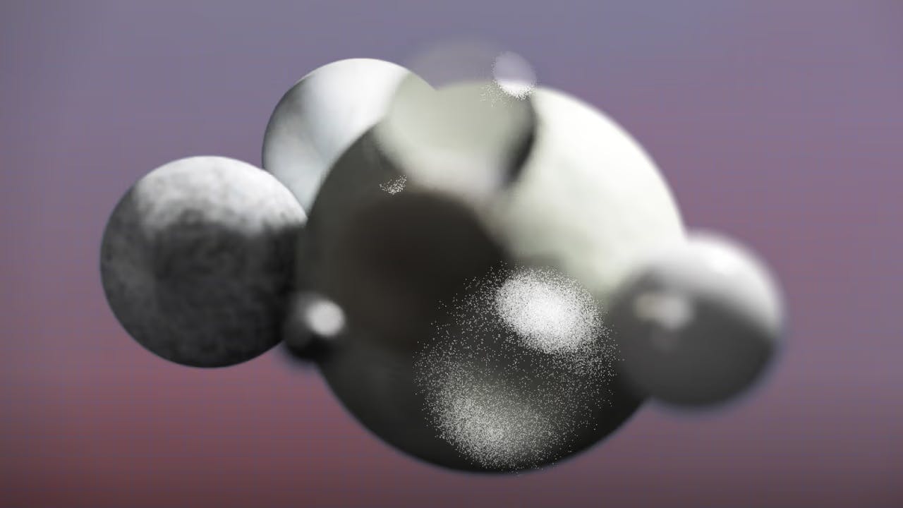 An image of stylized glass orbs floating in a pale purple space