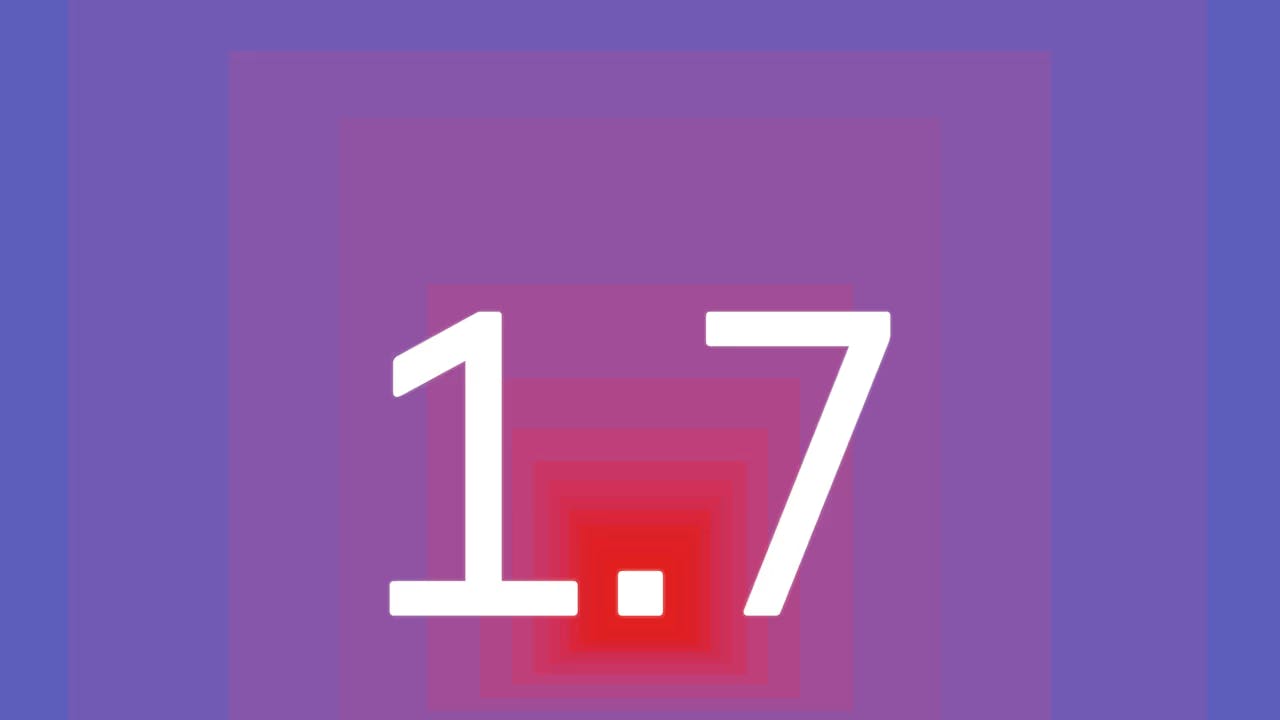 The text 1.7 on a purple and red background