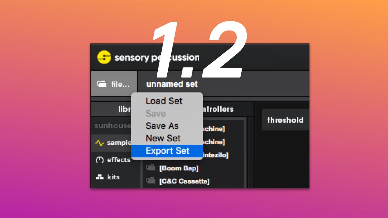 A screenshot of Sensory Percussion with the text 1.2 superimposed on top
