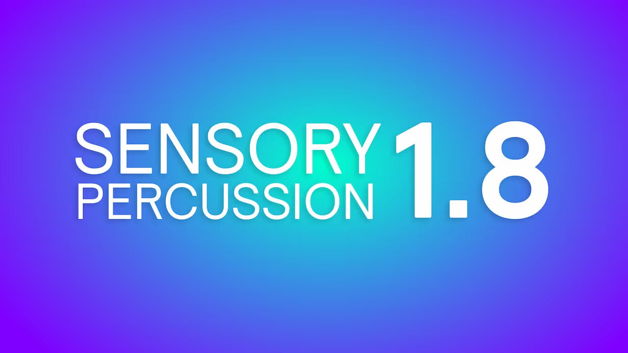 The text Sensory Percussion 1.8 on a blue background